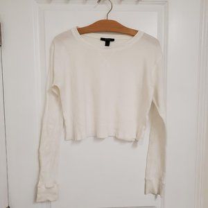 Forever 21 White Long Sleeve Cropped Tee
